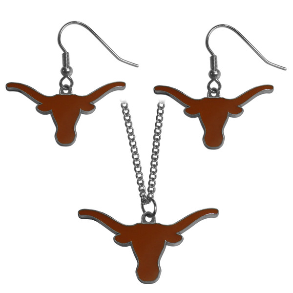 Texas Longhorns Dangle Earrings and Chain Necklace Set