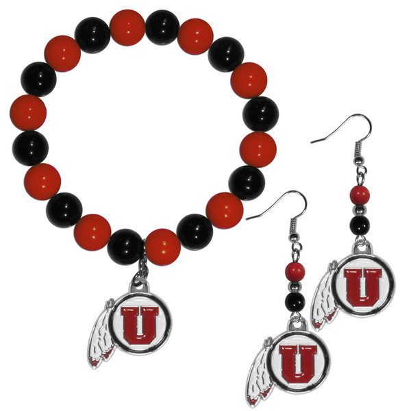 Utah Utes Fan Bead Earrings and Bracelet Set