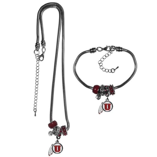 Utah Utes Euro Bead Necklace and Bracelet Set