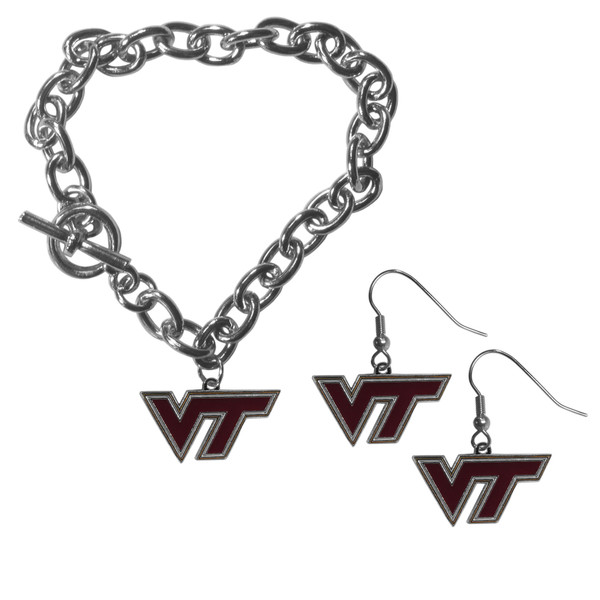 Virginia Tech Hokies Chain Bracelet and Dangle Earring Set