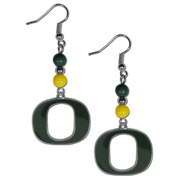 Oregon Ducks Fan Bead Dangle Earrings