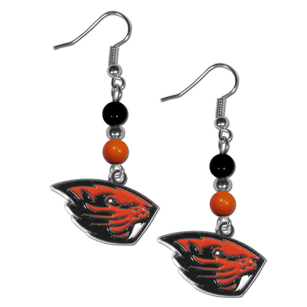 Oregon St. Beavers Fan Bead Dangle Earrings