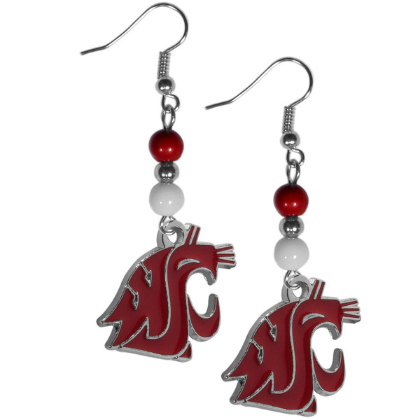 Washington St. Cougars Fan Bead Dangle Earrings