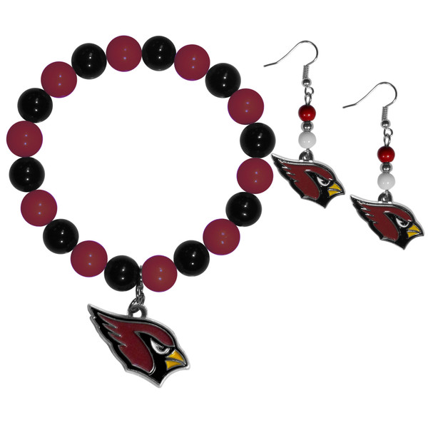 Arizona Cardinals Fan Bead Earrings and Bracelet Set