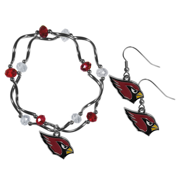 Arizona Cardinals Dangle Earrings and Crystal Bead Bracelet Set