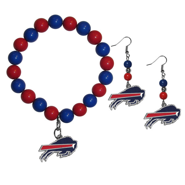 Buffalo Bills Fan Bead Earrings and Bracelet Set