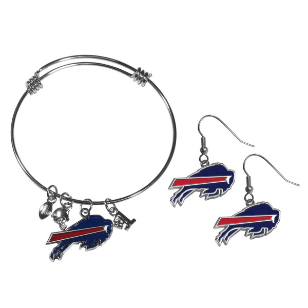 Buffalo Bills Dangle Earrings and Charm Bangle Bracelet Set