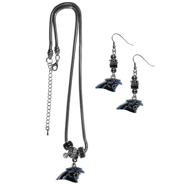 Carolina Panthers Euro Bead Earrings and Necklace Set