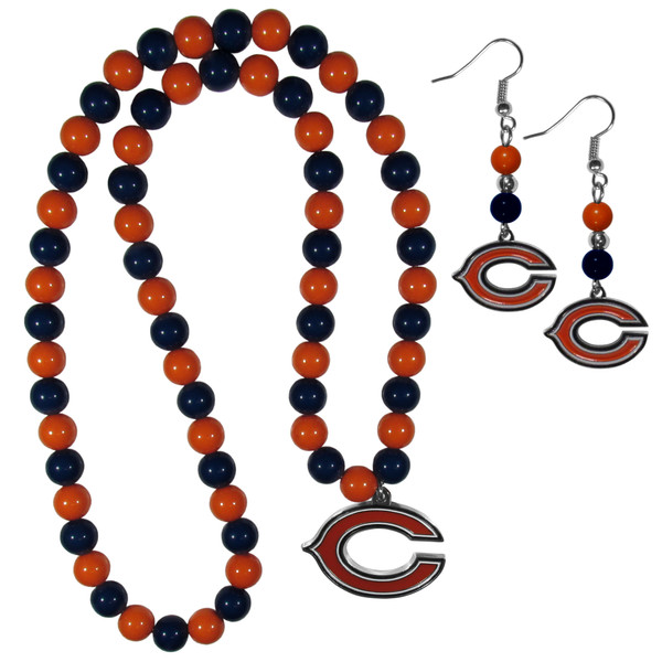 Chicago Bears Fan Bead Earrings and Necklace Set