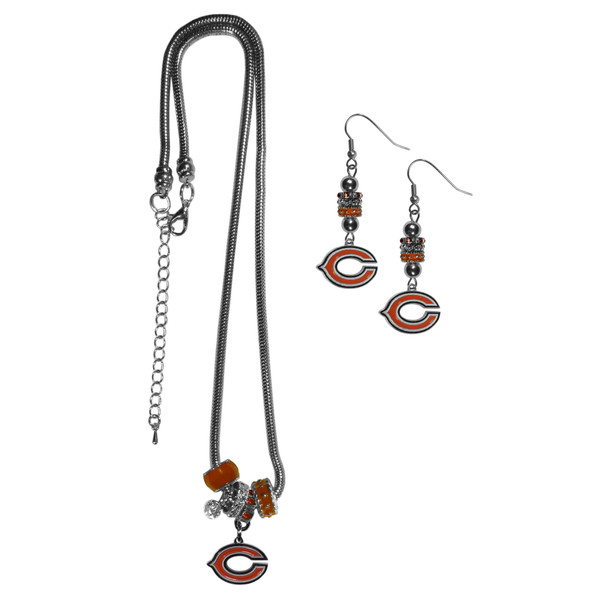 Chicago Bears Euro Bead Earrings and Necklace Set