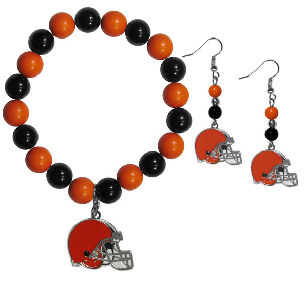 Cleveland Browns Fan Bead Earrings and Bracelet Set