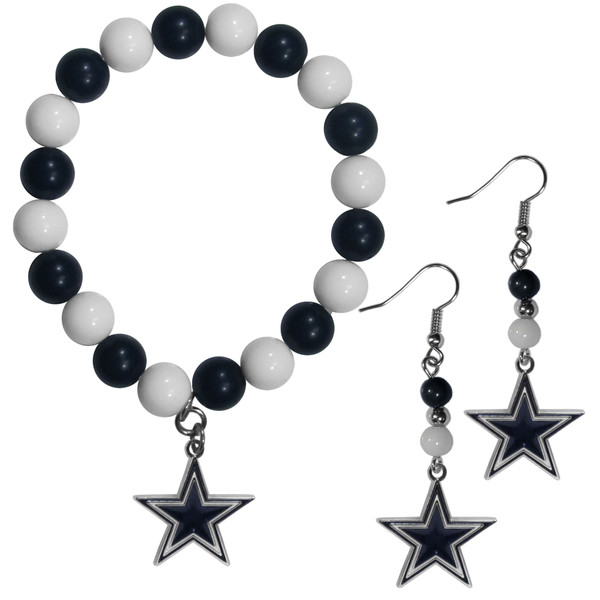 Dallas Cowboys Fan Bead Earrings and Bracelet Set
