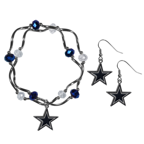 Dallas Cowboys Dangle Earrings and Crystal Bead Bracelet Set