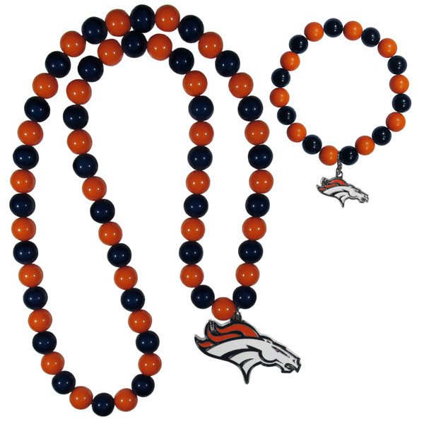 Denver Broncos Fan Bead Necklace and Bracelet Set