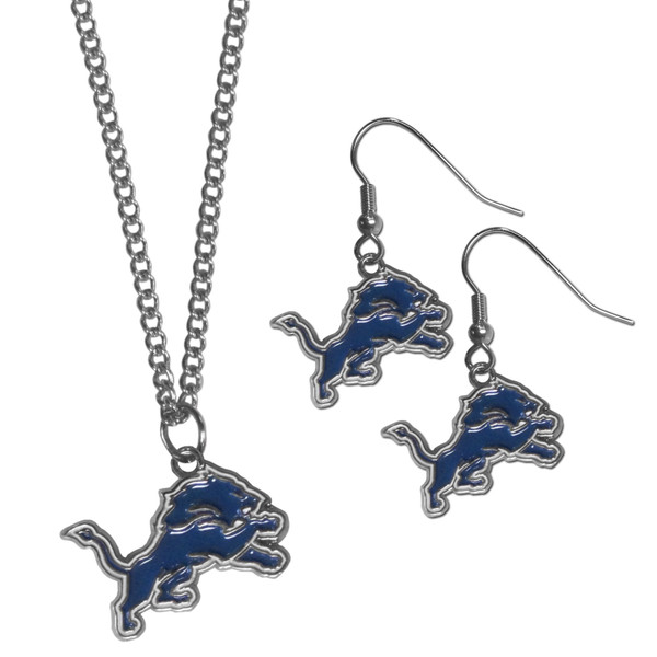 Detroit Lions Dangle Earrings and Chain Necklace Set