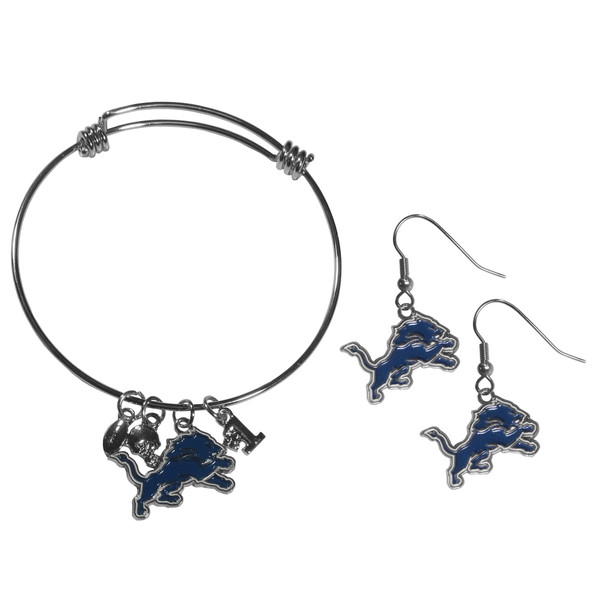Detroit Lions Dangle Earrings and Charm Bangle Bracelet Set