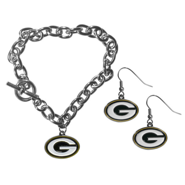 Green Bay Packers Chain Bracelet and Dangle Earring Set
