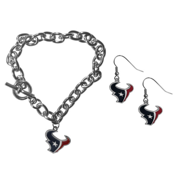 Houston Texans Chain Bracelet and Dangle Earring Set