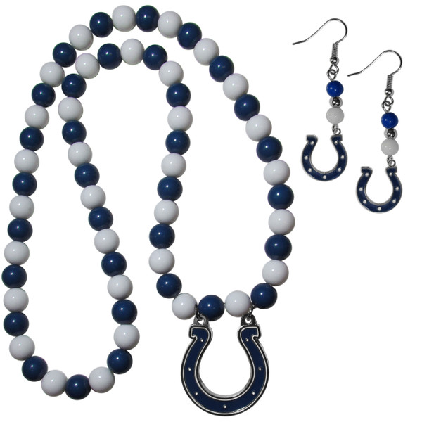 Indianapolis Colts Fan Bead Earrings and Necklace Set