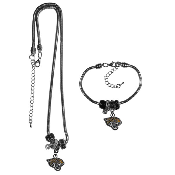 Jacksonville Jaguars Euro Bead Necklace and Bracelet Set
