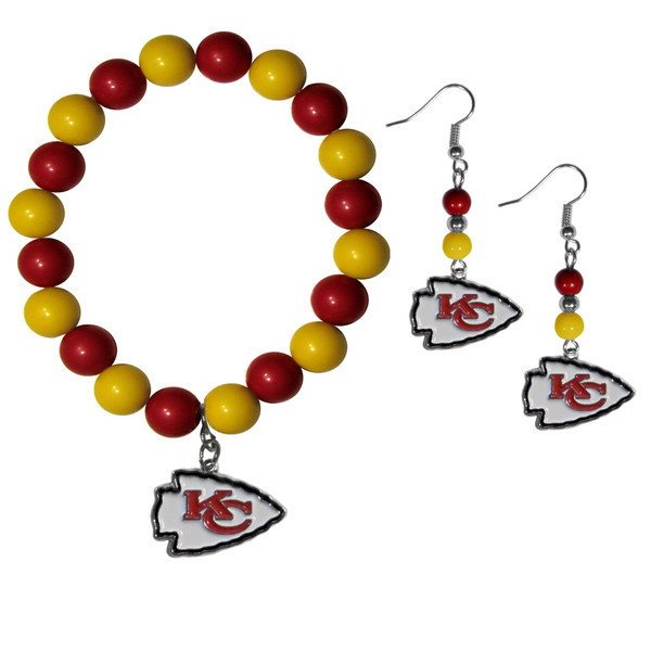 Kansas City Chiefs Fan Bead Earrings and Bracelet Set