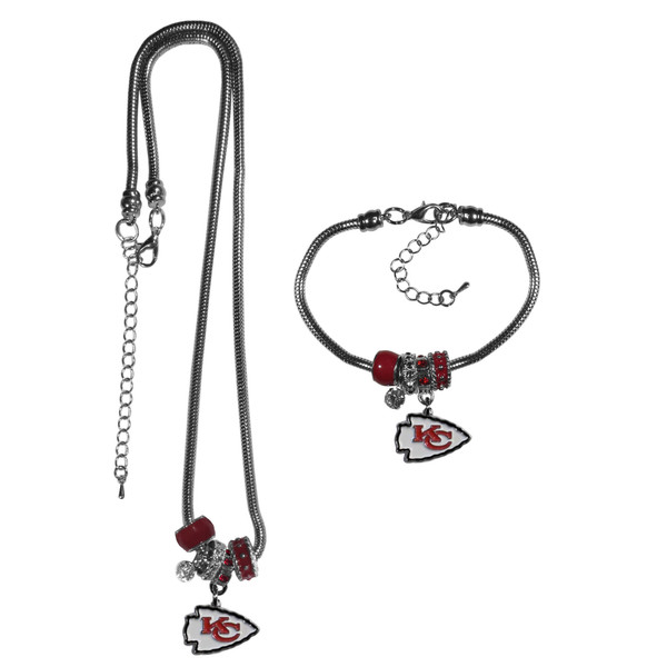 Kansas City Chiefs Euro Bead Necklace and Bracelet Set