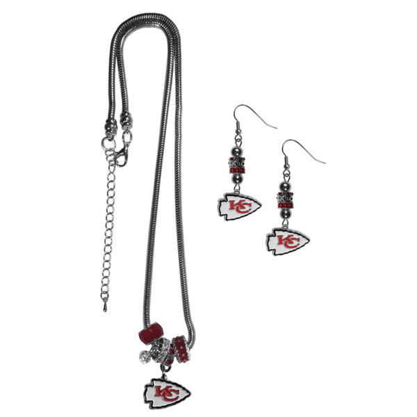 Kansas City Chiefs Euro Bead Earrings and Necklace Set