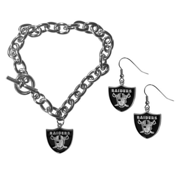 Las Vegas Raiders Chain Bracelet and Dangle Earring Set