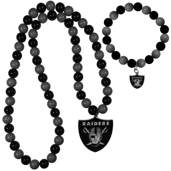 Las Vegas Raiders Fan Bead Necklace and Bracelet Set