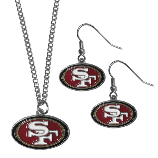 San Francisco 49ers Dangle Earrings and Chain Necklace Set