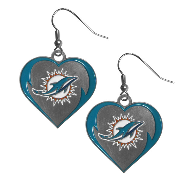 Miami Dolphins Heart Dangle Earrings