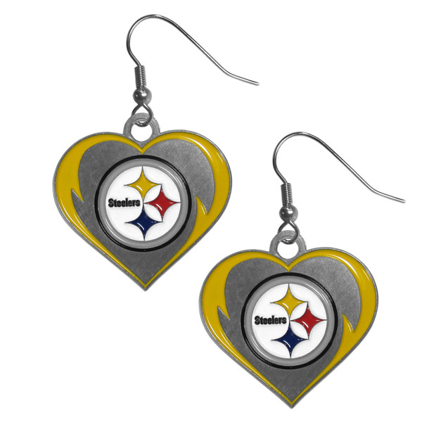 Pittsburgh Steelers Heart Dangle Earrings