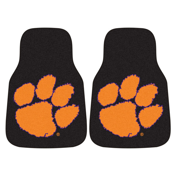Clemson University - Clemson Tigers 2-pc Carpet Car Mat Set Tiger Paw Primary Logo Black