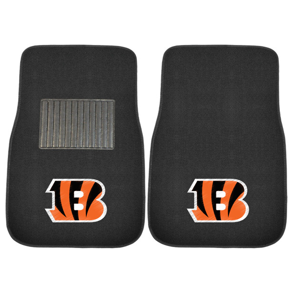 Cincinnati Bengals 2-pc Embroidered Car Mat Set  Striped B Priamry Logo Black