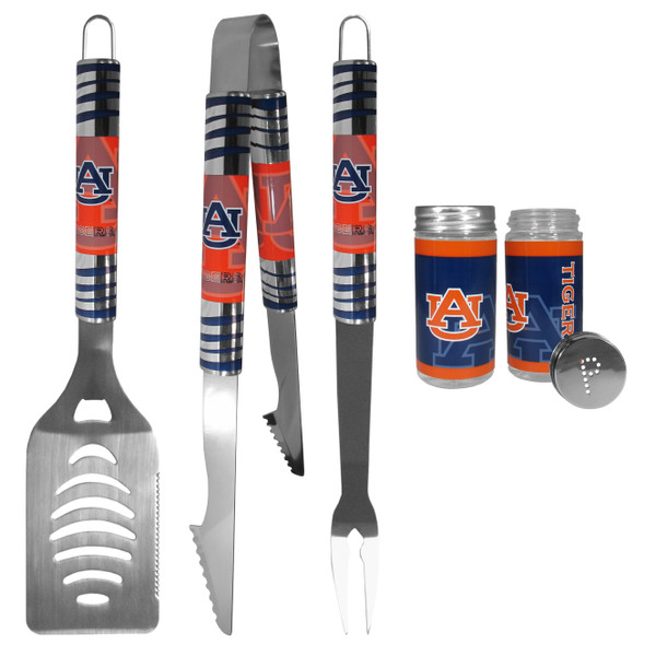 Auburn Tigers 3 pc Tailgater BBQ Set and Salt and Pepper Shaker Set