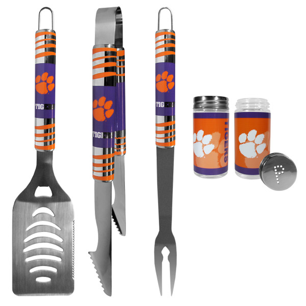 Clemson Tigers 3 pc Tailgater BBQ Set and Salt and Pepper Shaker Set