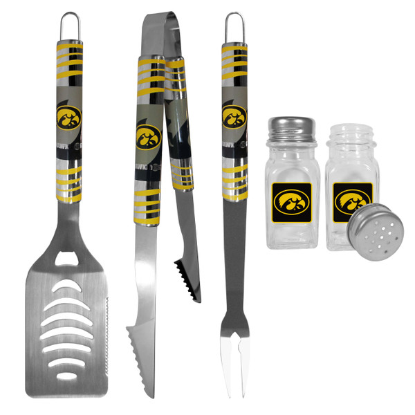 Iowa Hawkeyes 3 pc Tailgater BBQ Set and Salt and Pepper Shakers