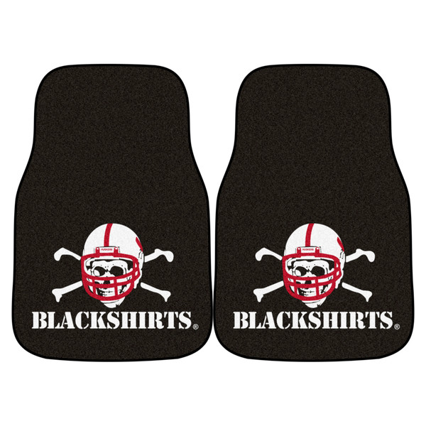 University of Nebraska - Nebraska Cornhuskers 2-pc Carpet Car Mat Set Blackshirts Alternate Logo Black