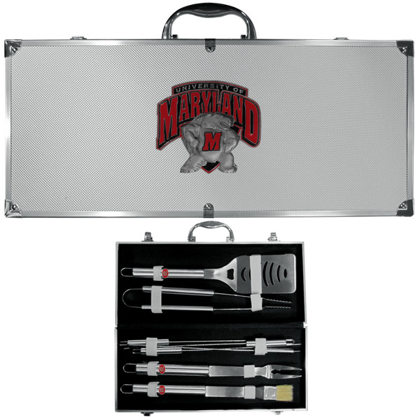 Maryland Terrapins 8 pc Stainless Steel BBQ Set w/Metal Case