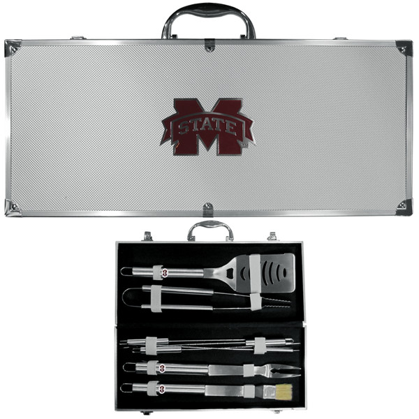 Mississippi St. Bulldogs 8 pc Stainless Steel BBQ Set w/Metal Case