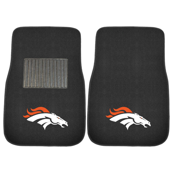 Denver Broncos 2-pc Embroidered Car Mat Set Bronco Head Primary Logo Black