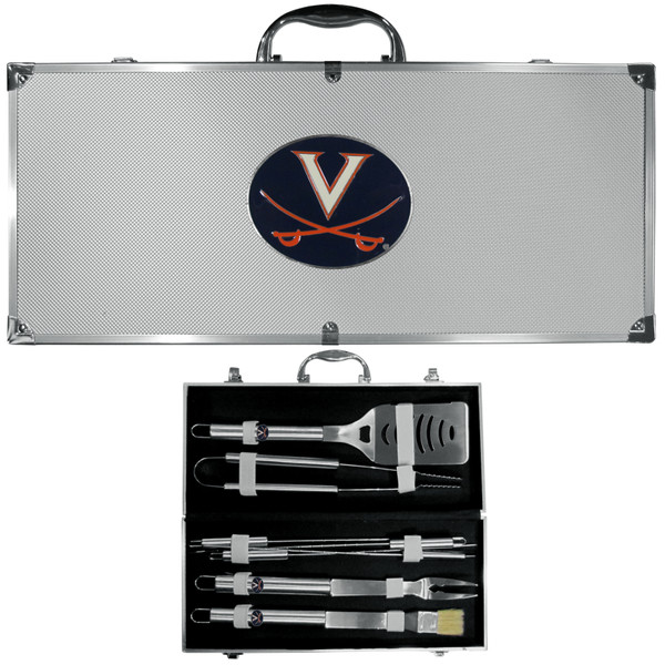 Virginia Cavaliers 8 pc Stainless Steel BBQ Set w/Metal Case