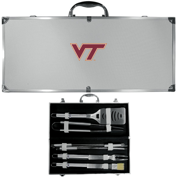 Virginia Tech Hokies 8 pc Stainless Steel BBQ Set w/Metal Case