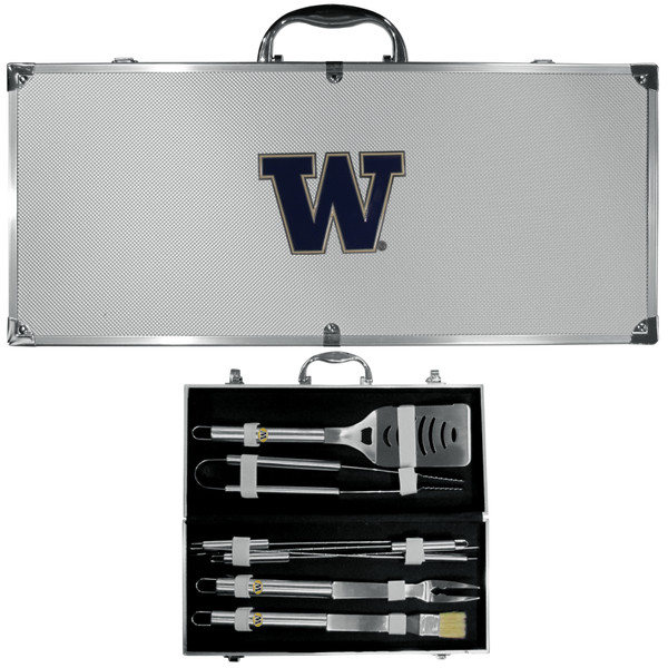 Washington Huskies 8 pc Stainless Steel BBQ Set w/Metal Case