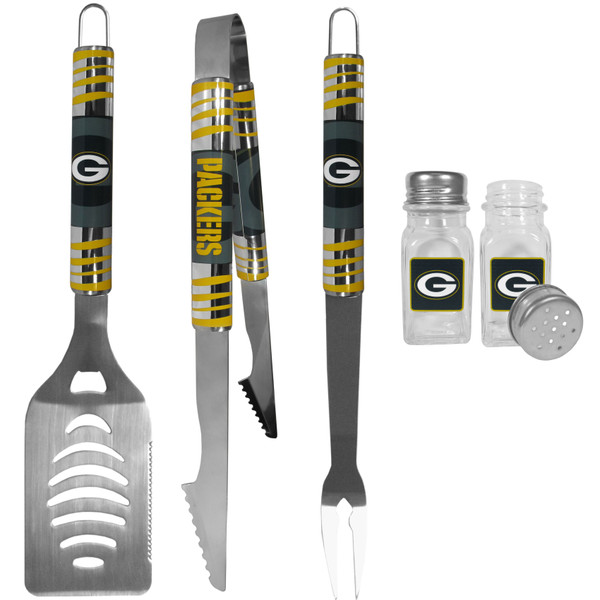 Green Bay Packers 3 pc Tailgater BBQ Set and Salt and Pepper Shakers
