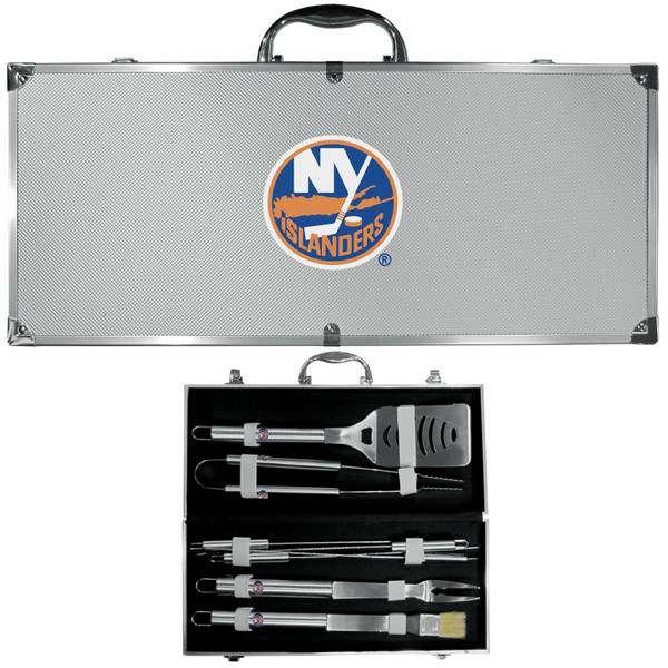 New York Islanders® 8 pc Stainless Steel BBQ Set w/Metal Case