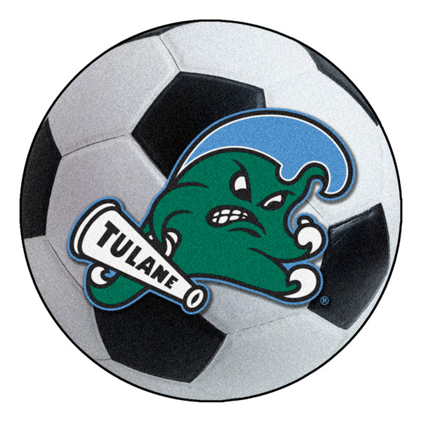 Tulane University - Tulane Green Wave Soccer Ball Mat Green Wave Primary Logo White