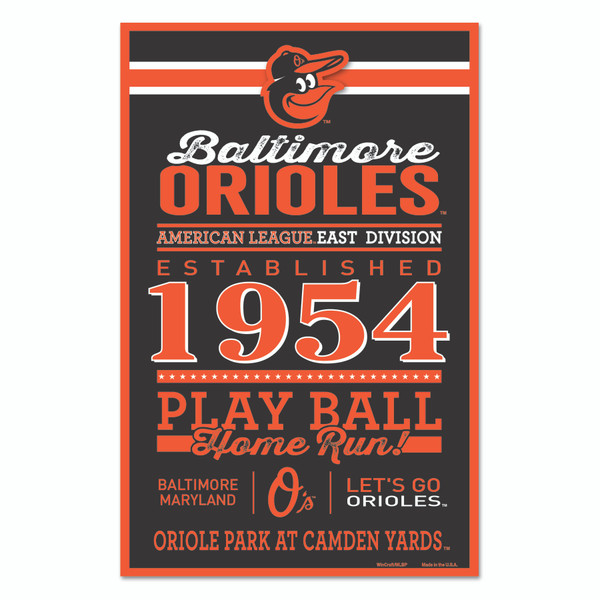 Baltimore Orioles Sign 11x17 Wood Established Design