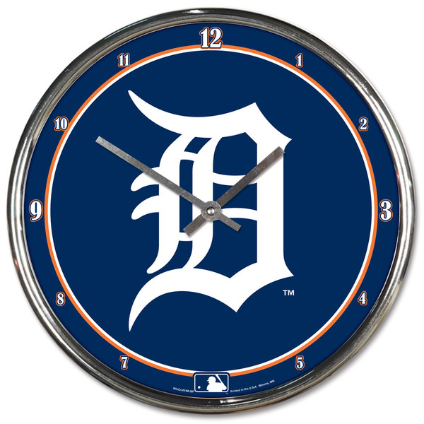 Detroit Tigers Round Chrome Wall Clock