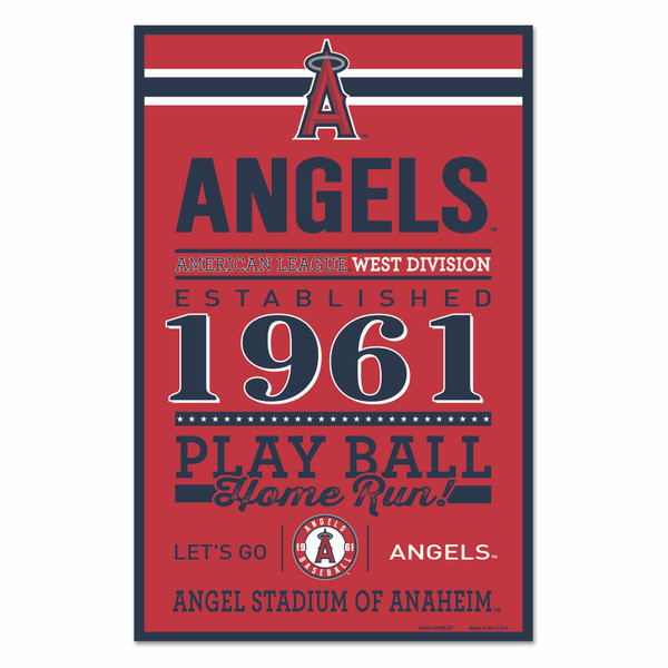 Los Angeles Angels Sign 11x17 Wood Established Design